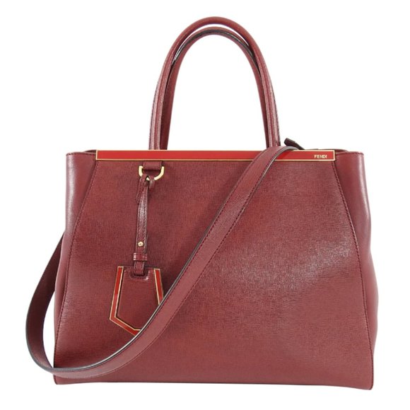 Authentic NWT Fendi 2 Jours Dark Red Leather Two Way Tote Shoulder Bag - Picture 1 of 11